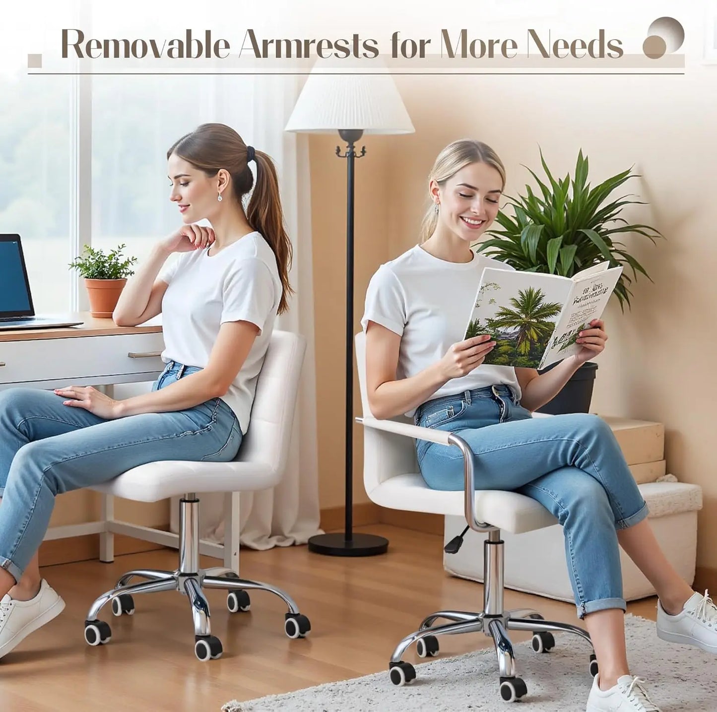 Modern Adjustable PU Leather Office Chair with Swivel Base & Arm Support