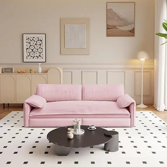 66" queen size convertible sofa bed with storage, modern velvet sleeper loveseat for living room