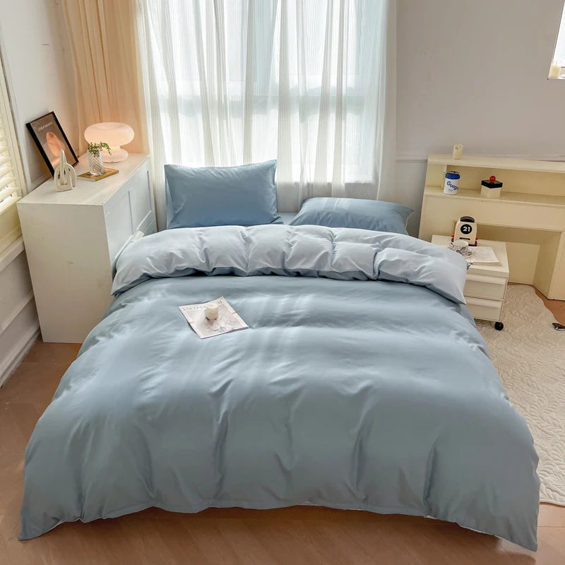 4-Piece Soft Brushed Duvet Cover Set . Solid Color Bedding