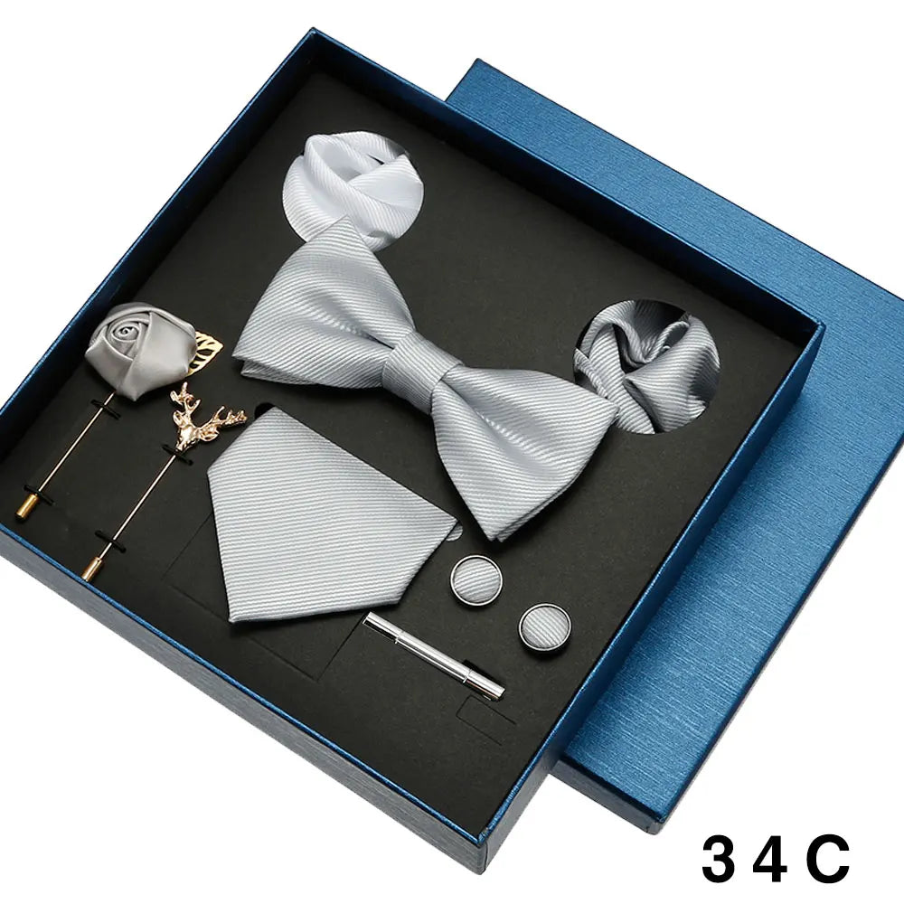 Luxury Men’s Bow Tie Gift Set with Pocket Square, Cufflinks & Lapel Pin