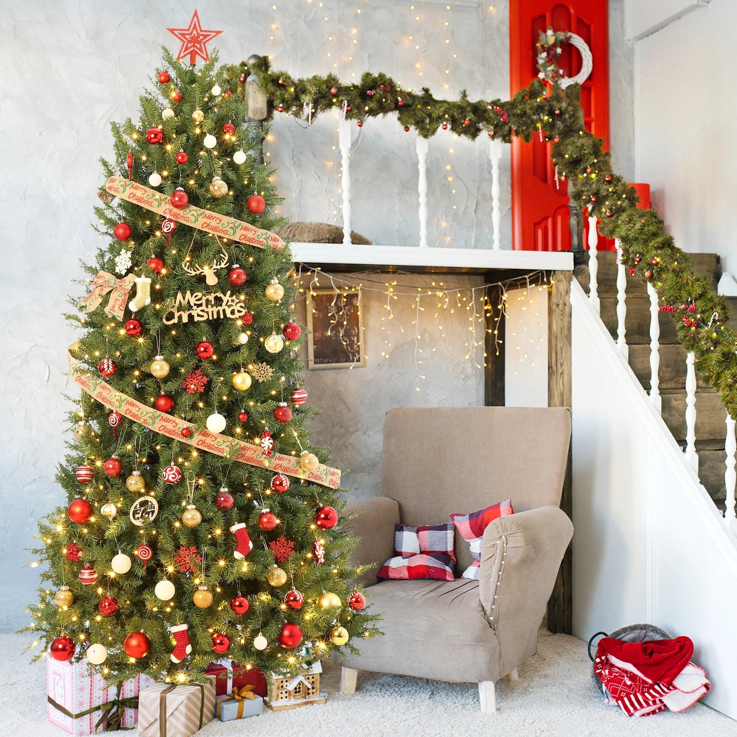 Pre Lit Artificial Christmas Tree 6 Feet Warm White Lights