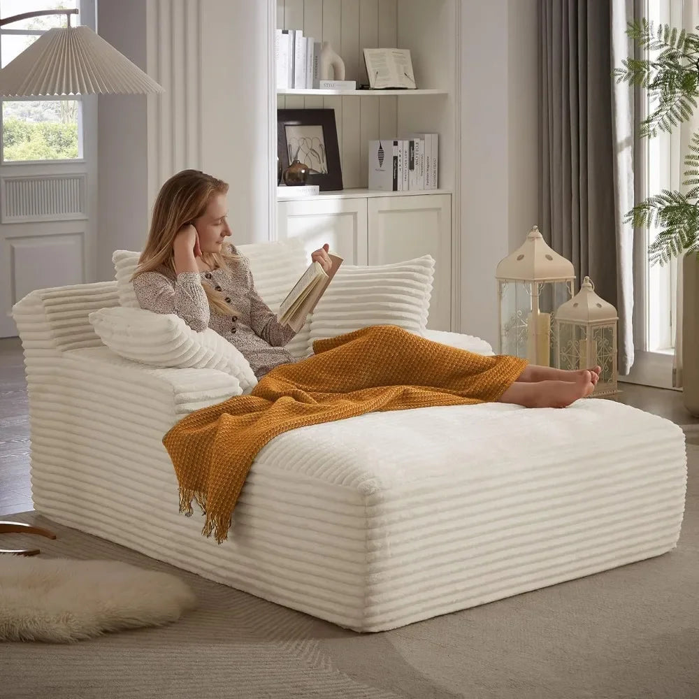 49" Chaise Lounge Indoor, Oversized Chaise Lounge Chair with 3 Comfy Pillows for Living Room Bedroom, Wide Arms Corduroy Fabric