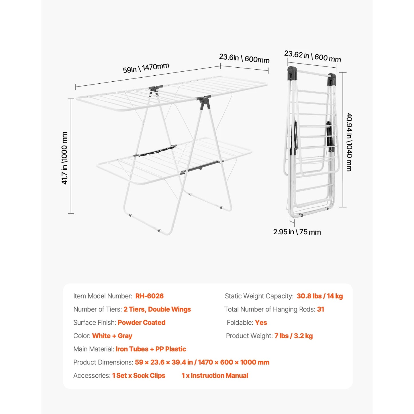 Foldable Clothes Drying Rack. Freestanding Laundry Drying Stand for Indoor & Outdoor Clothes Air Drying