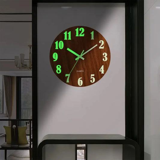 Glow in the Dark Silent Wooden Wall Clock