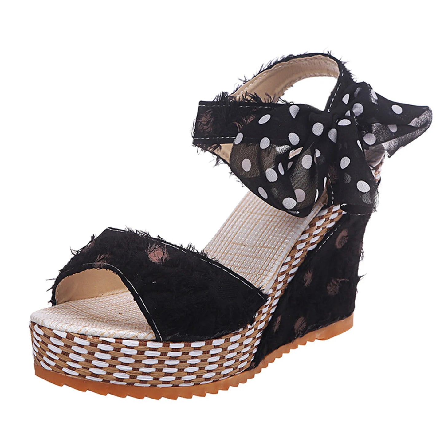 2025 Women Sandals Lace Casual Boknot Soft Wedges Heeled Women Sandals Summer Sandals Party Platform High Heels Shoes Woman