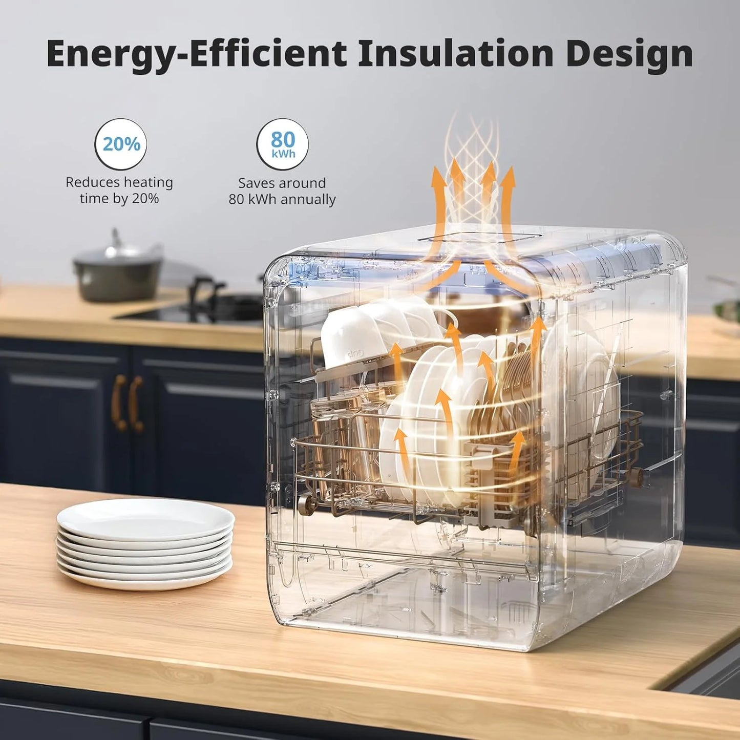 Portable countertop dishwasher with 5-liter tank features 14.6-inch ultra-narrow design, 9 programs, 24-hour delayed start
