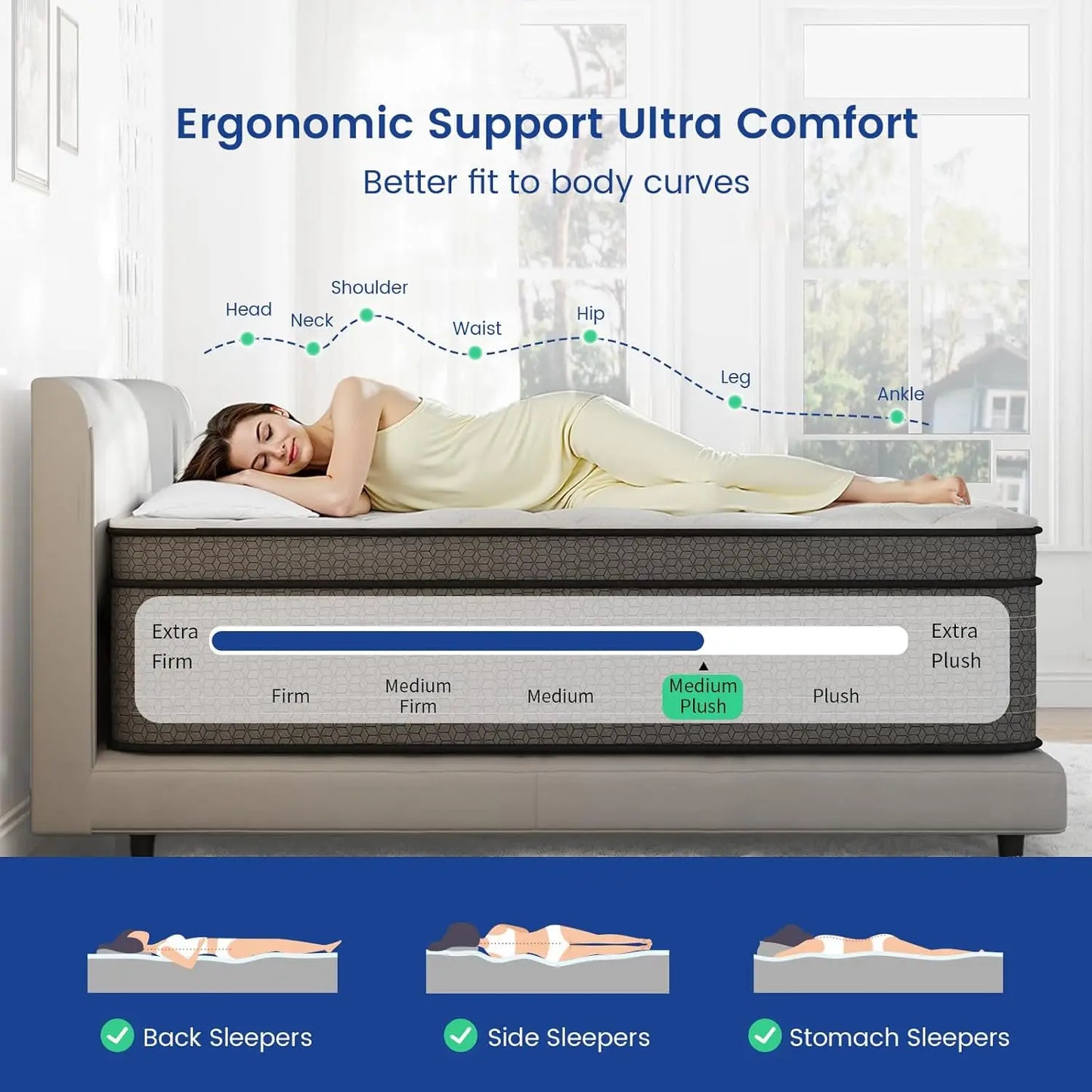 Queen Mattress 10 Inch Medium Plush Hybrid Queen Size Mattresses Individual Pocket Coil for Motion Isolation Pressure Relief Cer