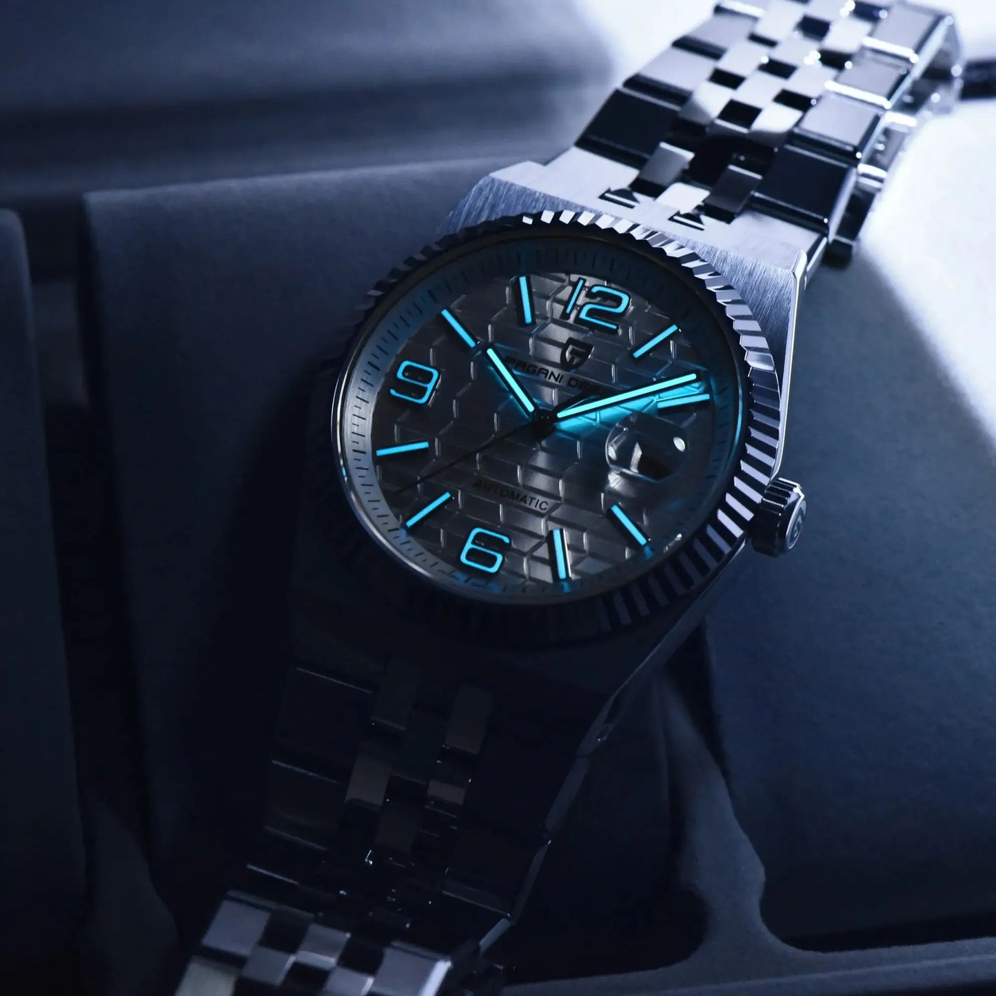 PAGANI DESIGN Men’s Automatic Luxury Watch,  Sapphire Crystal Stainless Steel Waterproof Mechanical Wristwatch with 3D Rhombus Dial
