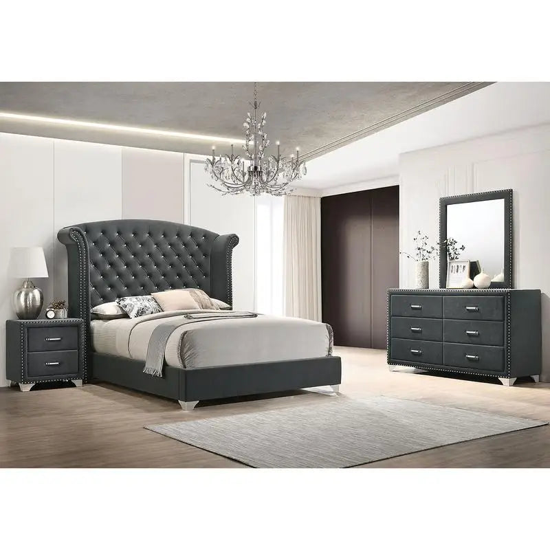 4-Piece Queen Bed Set in Grey Finish with Nightstands and Dresser