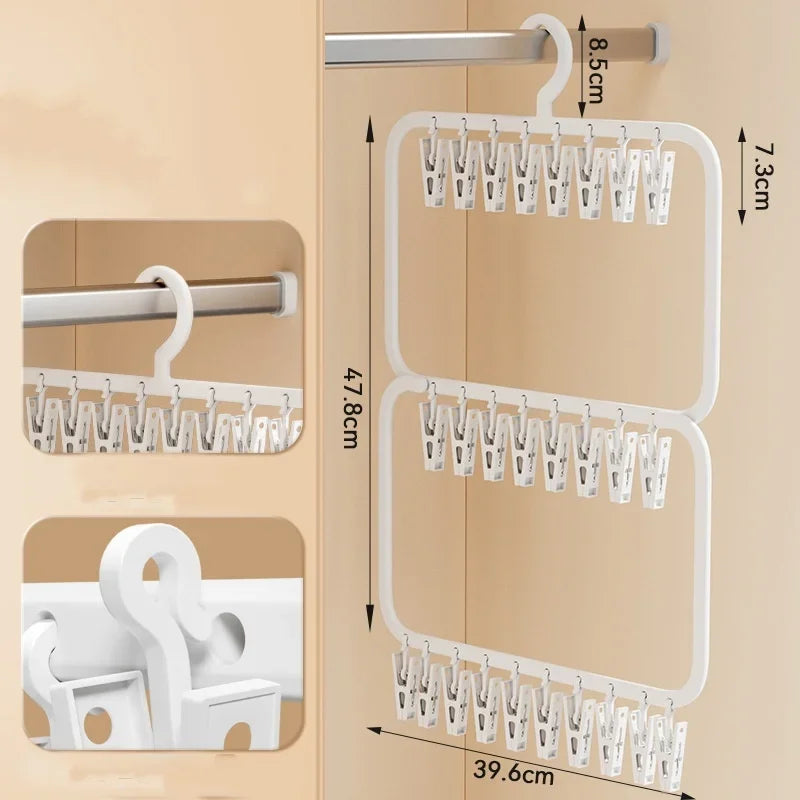 Multi-Clip Sock & Laundry Drying Hanger for Socks, Underwear, Baby Clothes & Delicates