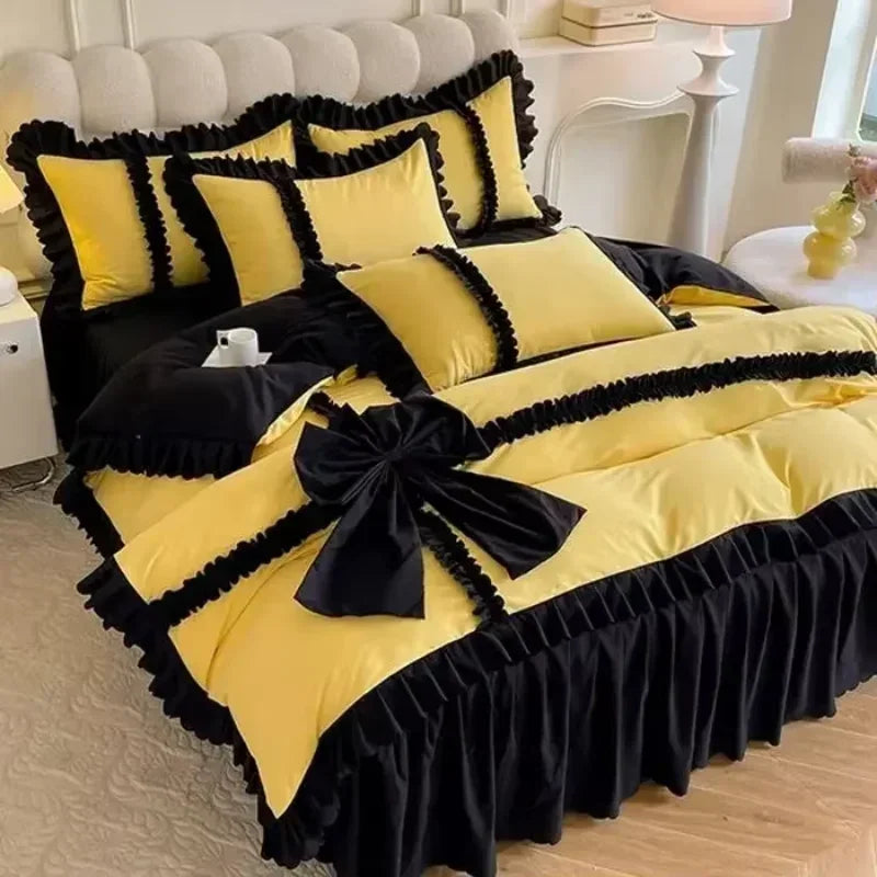 Elegant Ruffled Bow Comforter Bedding Set
