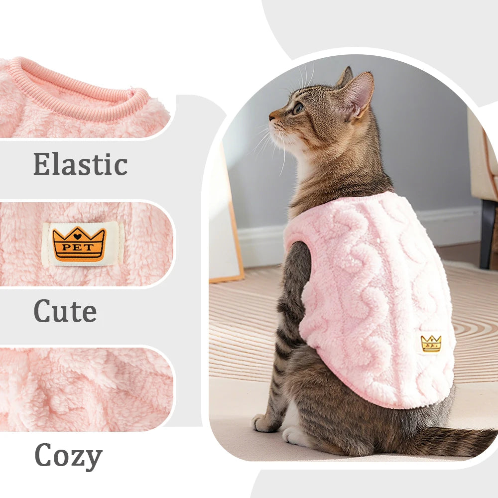 Winter Pet Clothes Warm Fleece Kitten Vest Coat For Small Cats Dogs Cozy Plush Solid Pullover Sleeveless Sweater Sphynx Costume