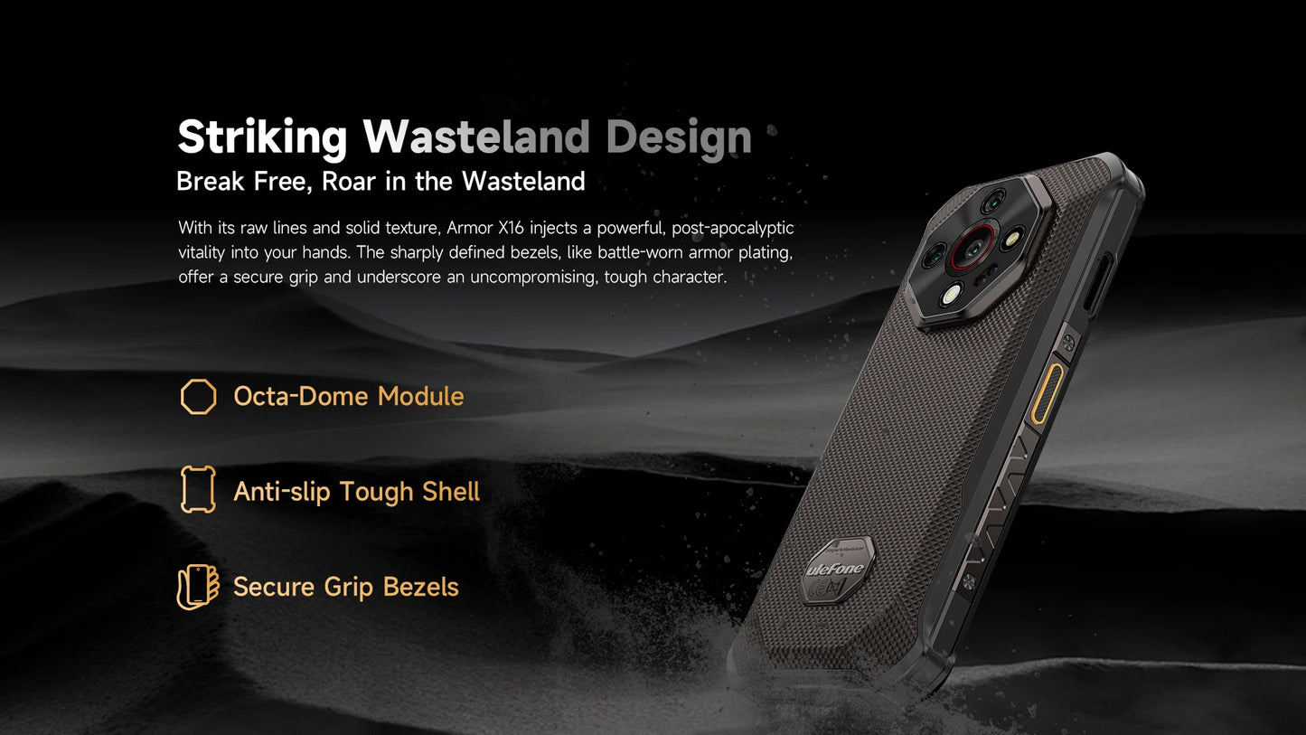 Ulefone Armor X16 Rugged Phone 10360mAh Battery Up to 12GB RAM 128GB ROM 120Hz 6.56" Night Camera NFC 4G Android 15 Smartphone