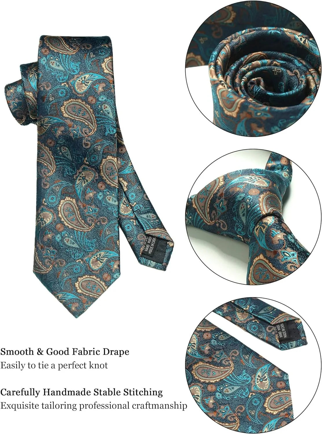 Luxury 100% Silk Paisley Floral Men’s Necktie Set | Business Tie with Matching Pocket Square & Formal Accessories