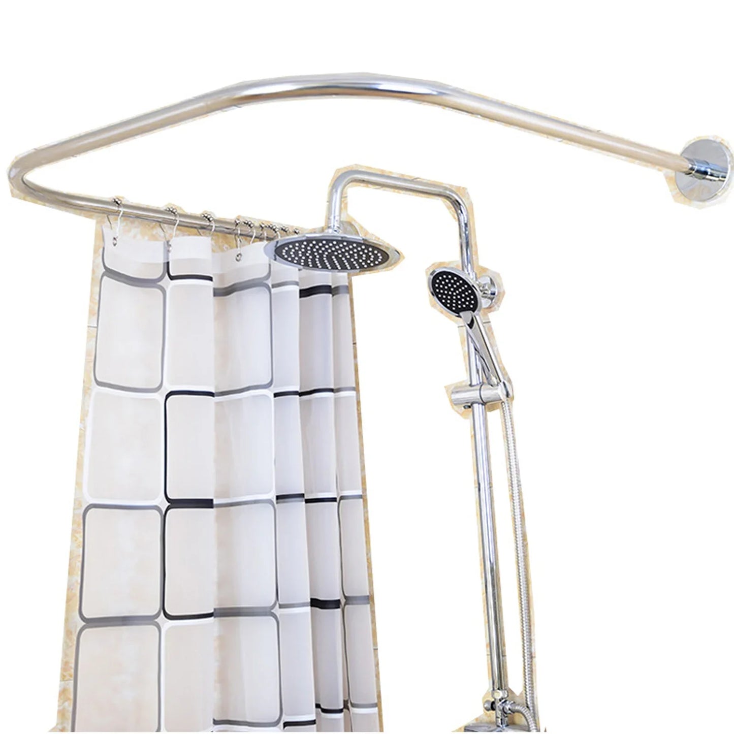 Stainless Steel Shower Curtain Rod U Shaped Adjustable Tub
