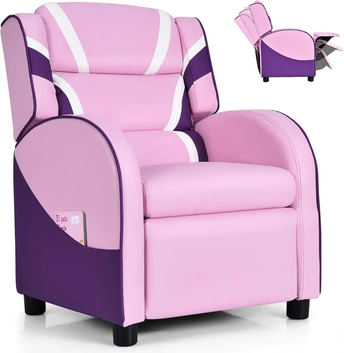 Kids Recliner Chair with Footrest, Headrest, Lumbar Support, Pink