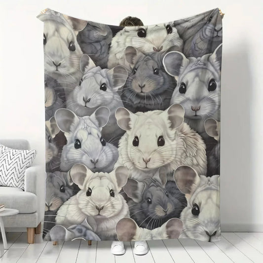 Cute Gray Hamster Flannel Throw Blanket . Ultra Soft Cozy Animal Blanket