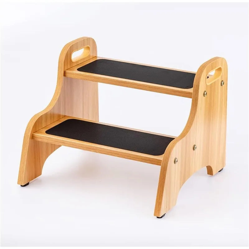 Wooden 2 Step Stools for Kids, Toddler with Non-Slip Stepping Surface, Portable Stool with Handles