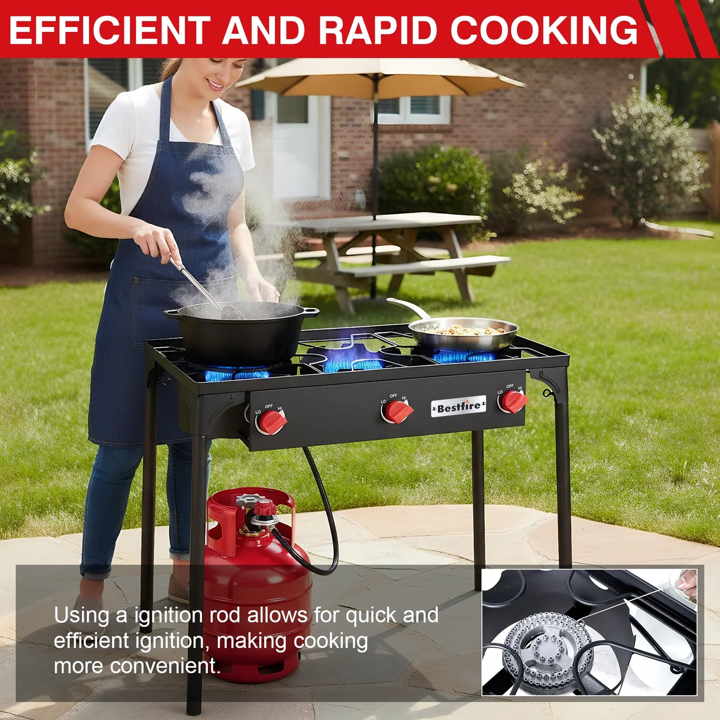 3 Burner Propane Camping Stove with Regulator . High Power Outdoor Gas Cooker for Camping, Tailgating & Backyard Cooking  Description
