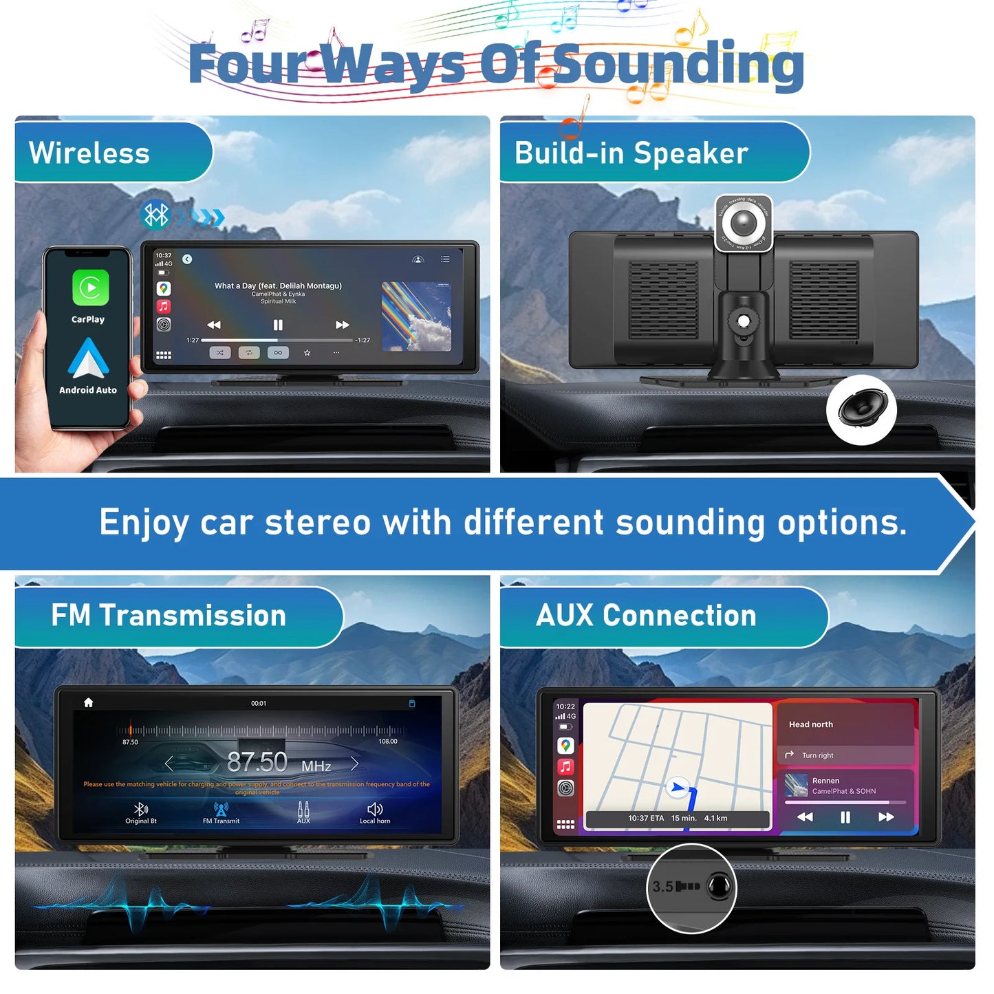 Portable Wireless CarPlay & Android Auto Car Stereo .10.26” HD Touchscreen Display with Bluetooth, GPS & Voice Control  Description: