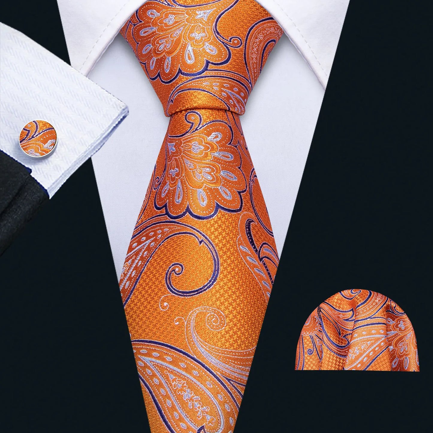Luxury Designer Silk Tie Set for Men,  Necktie, Pocket Square & Cufflinks for Weddings, Business & Formal Events