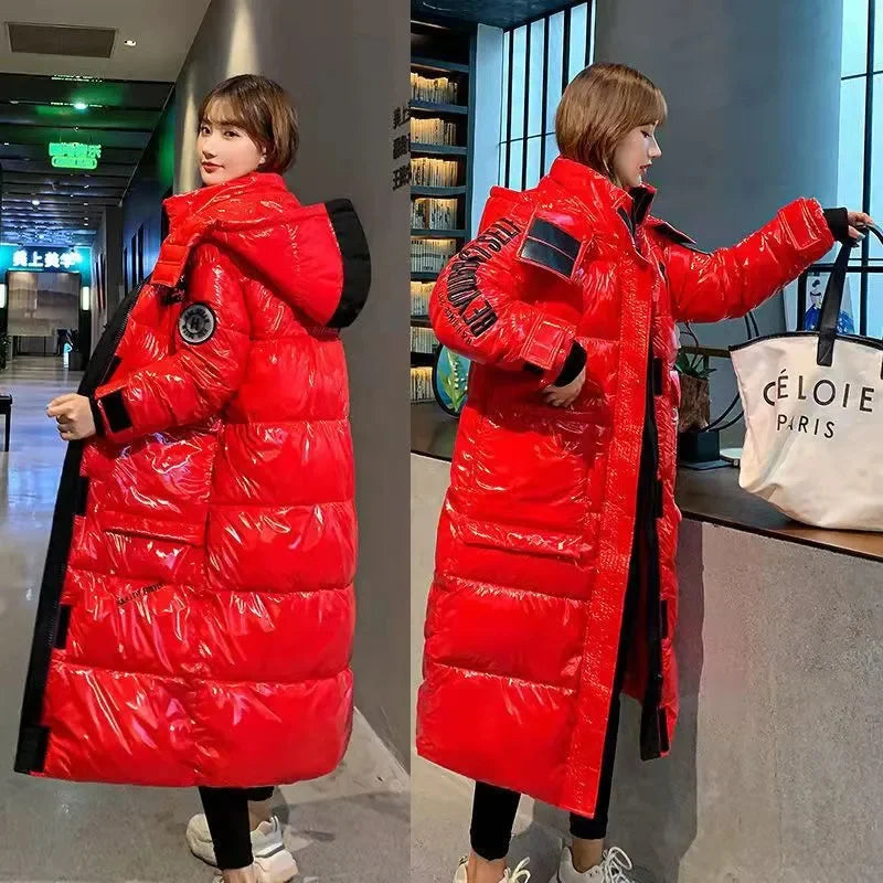 Women's Long Hooded Winter Puffer Coat . Thick Quilted Parka Jacket