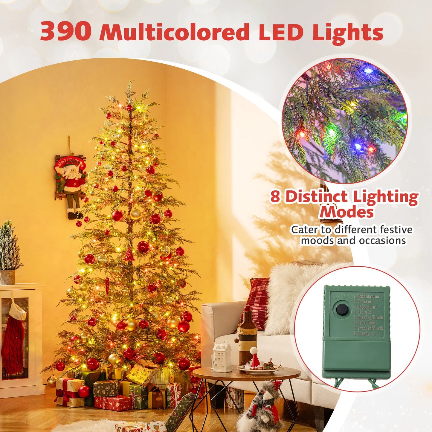 6.5FT–7.5FT Premium Artificial Christmas Tree .Pre-Lit Hinged Holiday Fir Tree with Realistic Branches