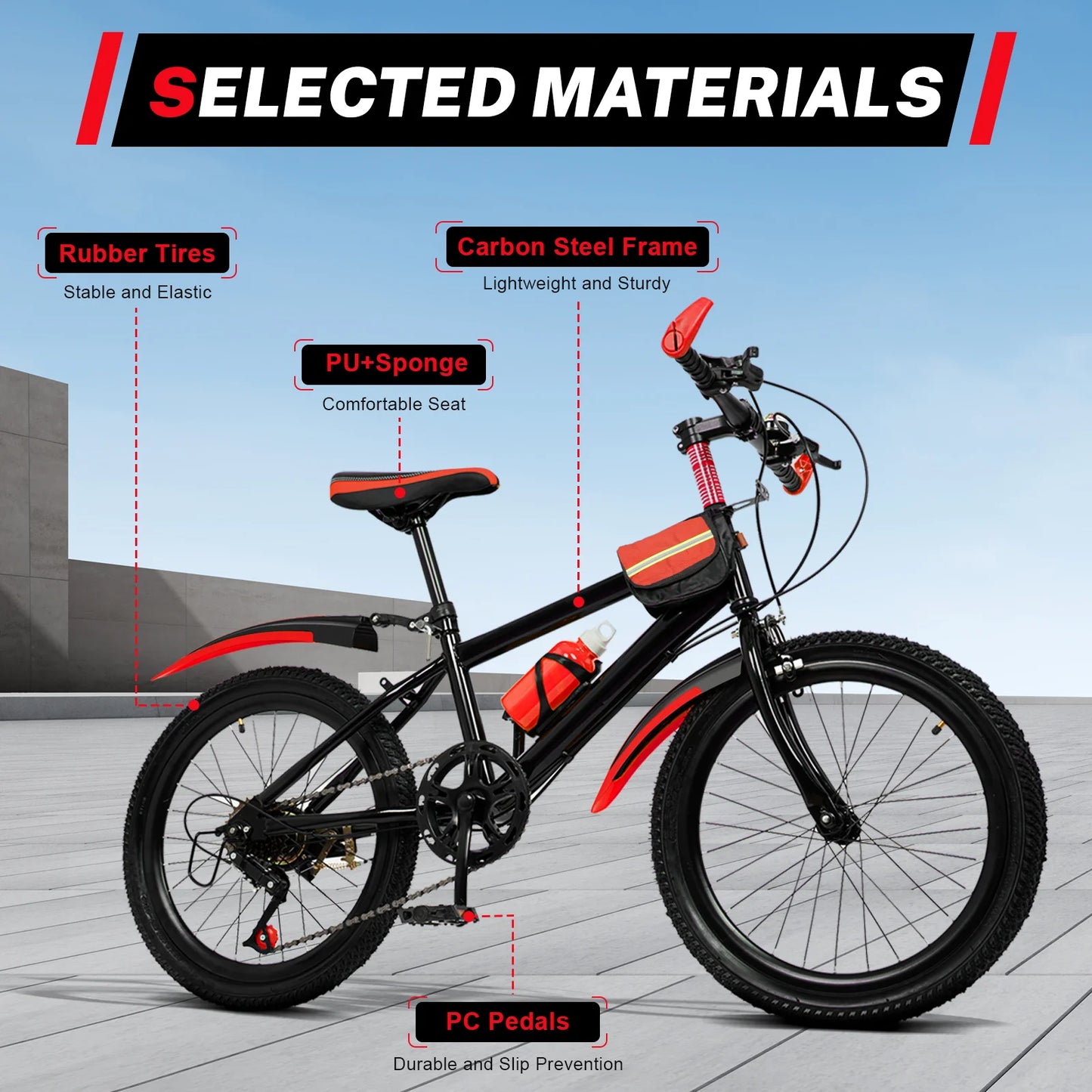 20-Inch 7-Speed Mountain Bike . Kids Bicycle with Adjustable Seat, Front Suspension & Dual Disc Brakes