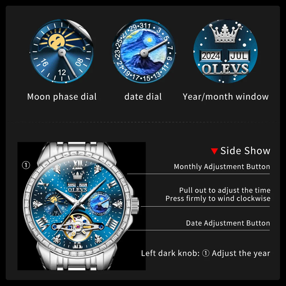 Men’s Mechanical Skeleton Watch – Stainless Steel Luxury Sports Design