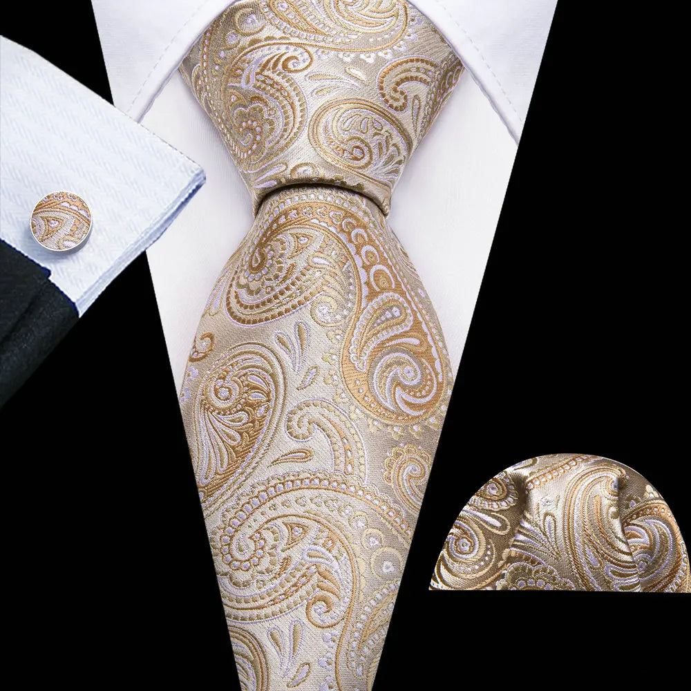 Luxury Designer Silk Tie Set for Men,  Necktie, Pocket Square & Cufflinks for Weddings, Business & Formal Events