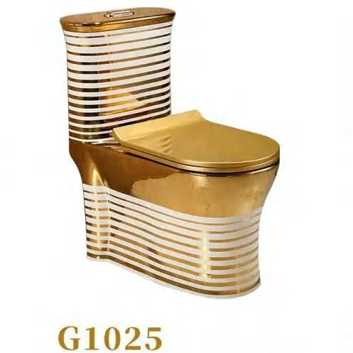 Luxury Gold Electroplated One-Piece Ceramic Toilet . Modern Designer Bathroom Fixture