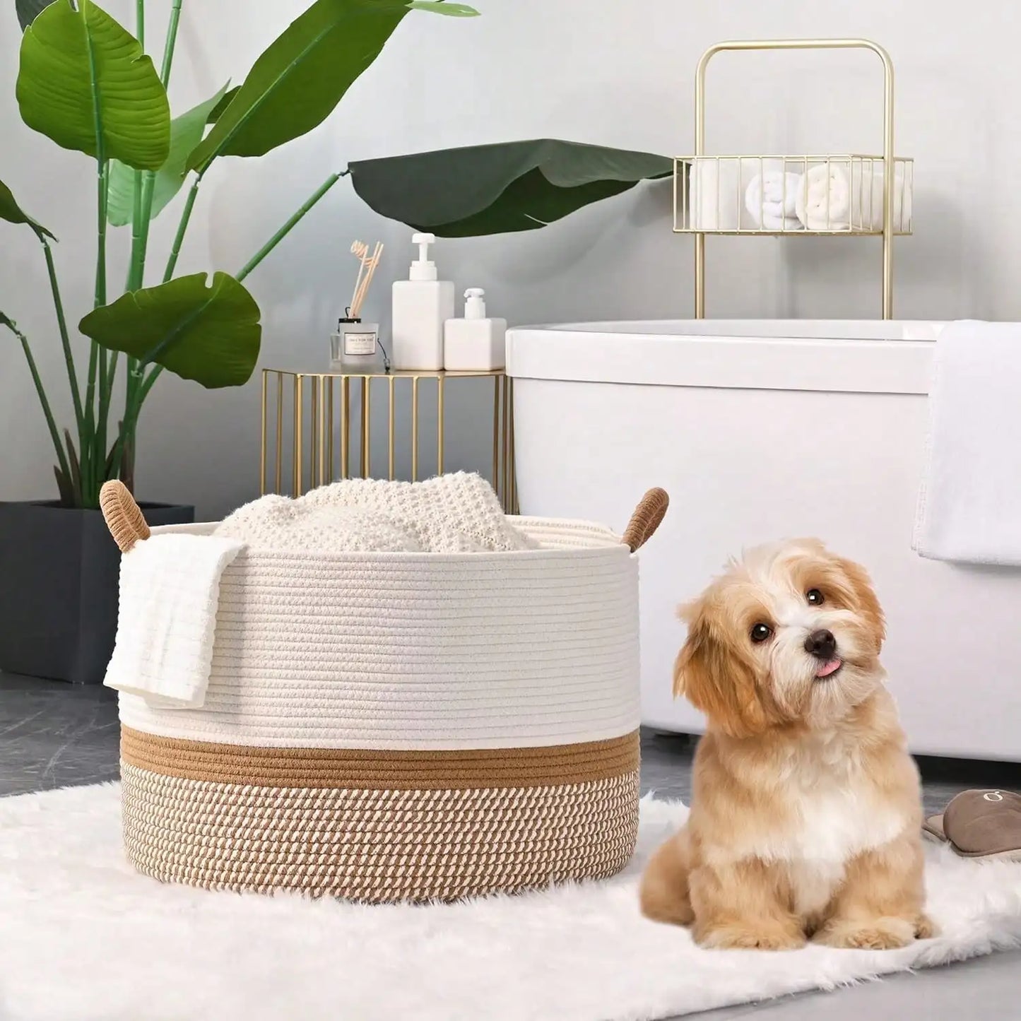 Large Woven Cotton Rope Storage Basket for Blankets & Laundry
