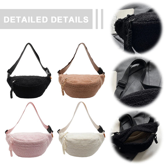 Fleece Sherpa Crossbody Bag for Women Trendy Fashionable Cute Waist Pouch Winter Plush Waist Bag Sling Bum Bag Travel Chest Bag