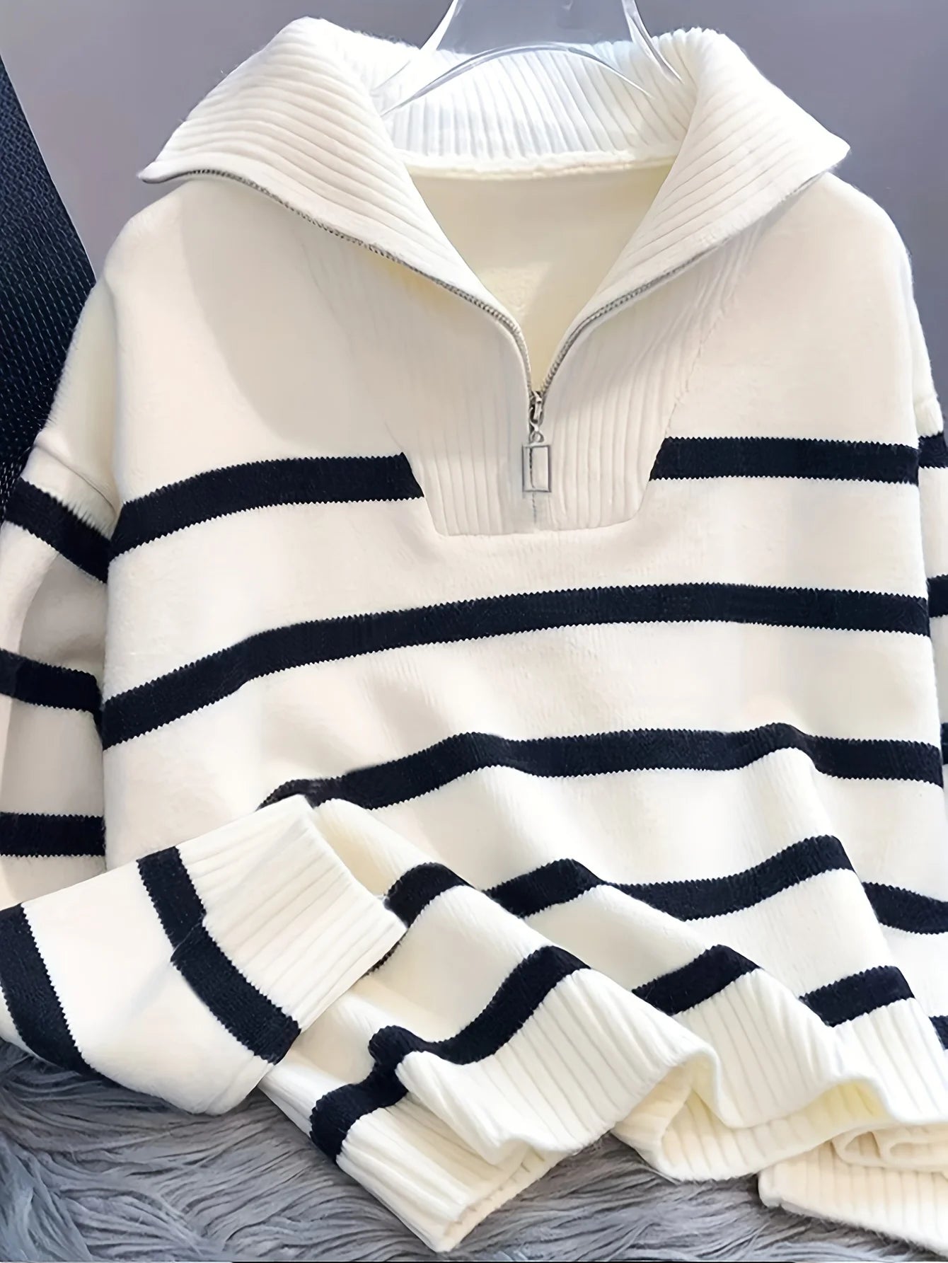 Autumn Winter Women Striped Thickened Pullover Sweater