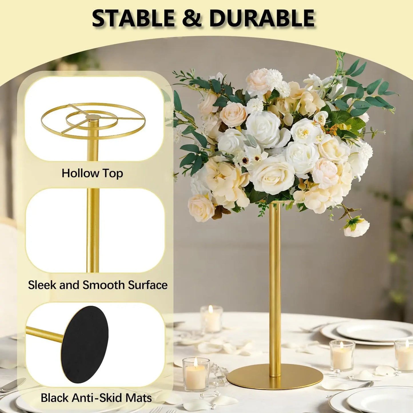 4-Piece Gold Metal Flower Stand Set . Elegant Wedding Centerpiece Stands for Floral Arrangements, Parties & Event Décor