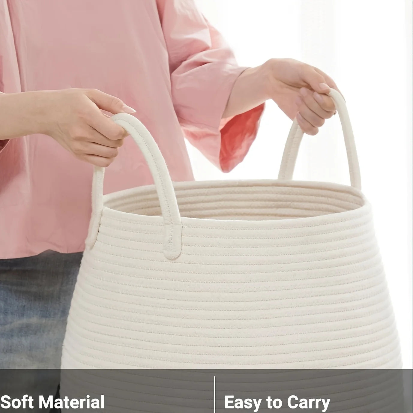 Foldable Boho Laundry Basket . 22” Tall Fabric Hamper with Handles for Clothes, Blankets & Toy Storage