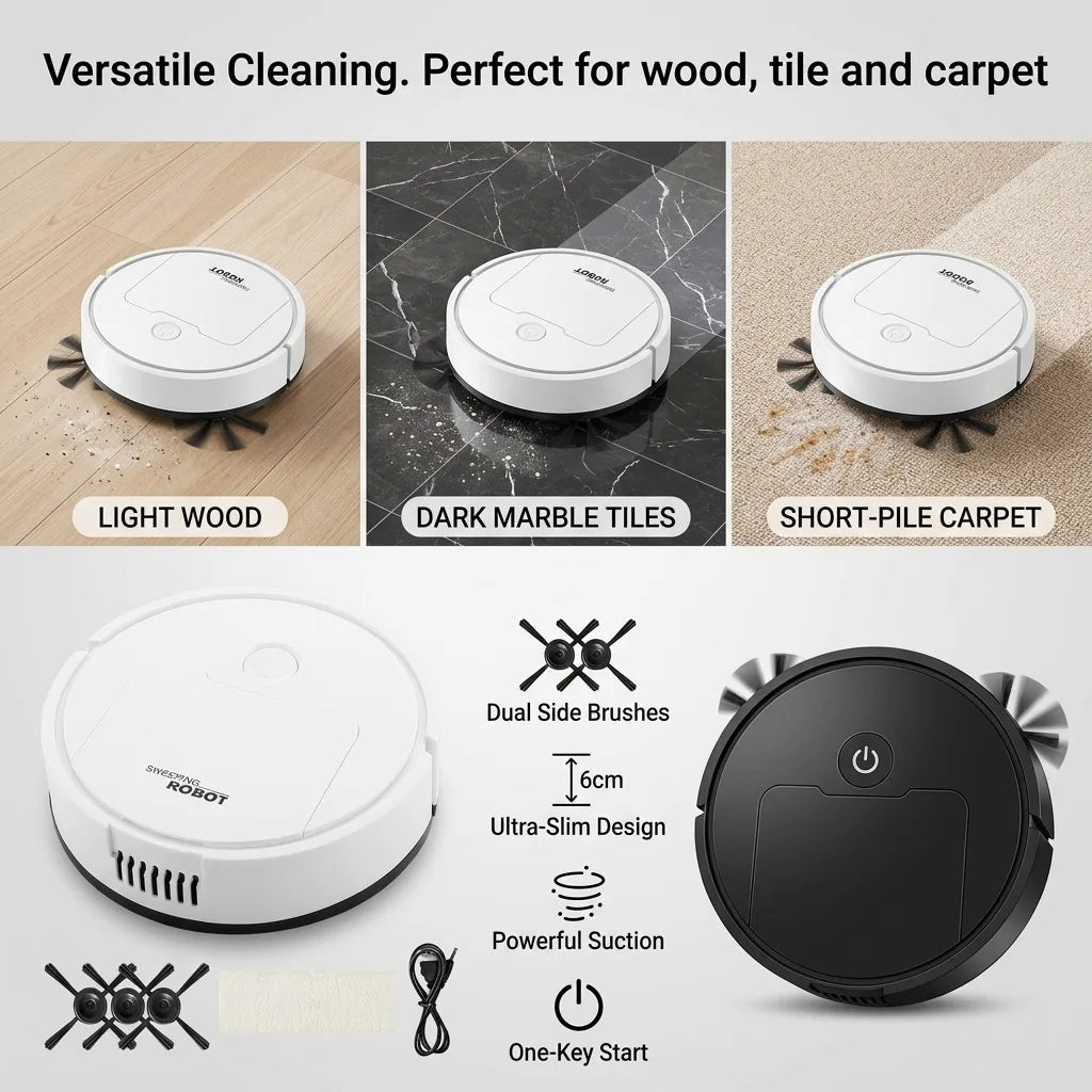 3-in-1 Mini Robot Vacuum | Sweep, Vacuum & Mop