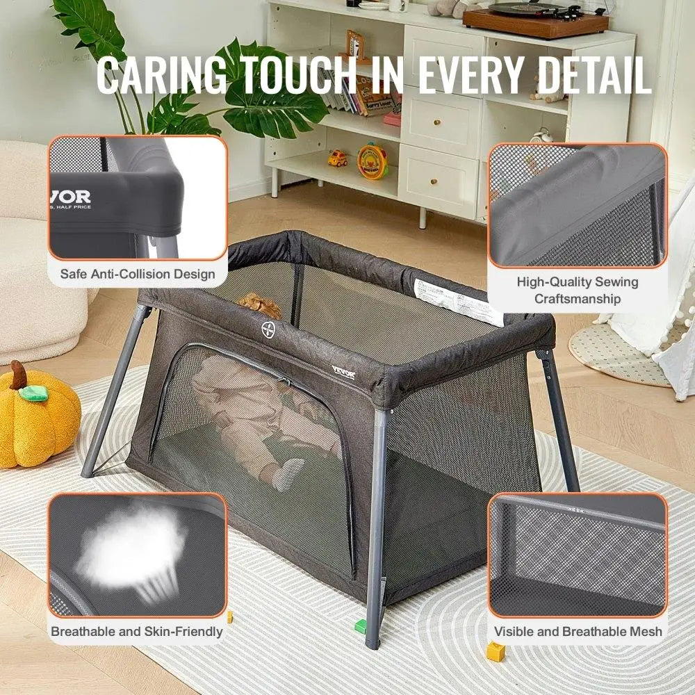 Baby Travel Crib Folding Playpen with Zipper Gate for Toddler