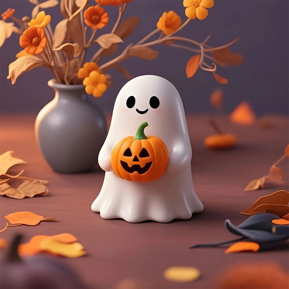 Spooky Halloween Resin Figurines Set Mini Witch Black Cat Pumpkin Ghost Collectibles Haunted House Decorations