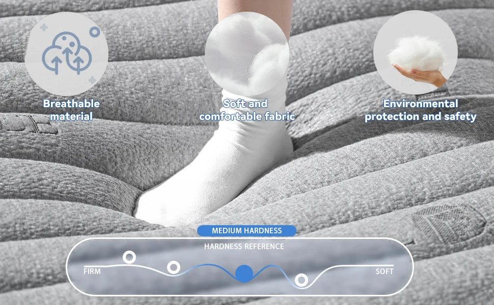King Mattress 12inch in a Box Memory Foam Hybrid Mattress with Pocket Springs and Zoned Support for Back Lumbar Pressure Relief