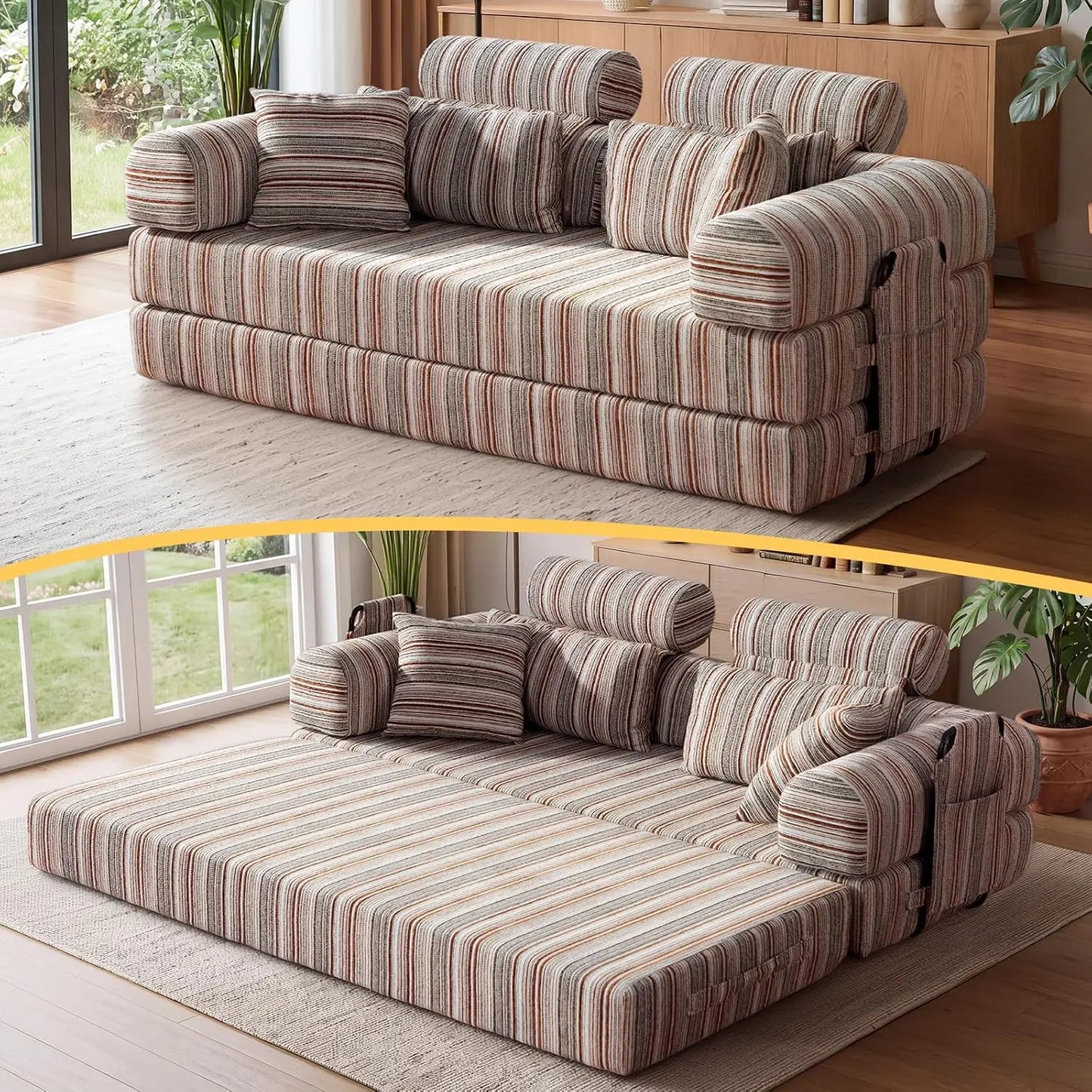 78.8-Inch Convertible Futon Sofa Bed with High Back