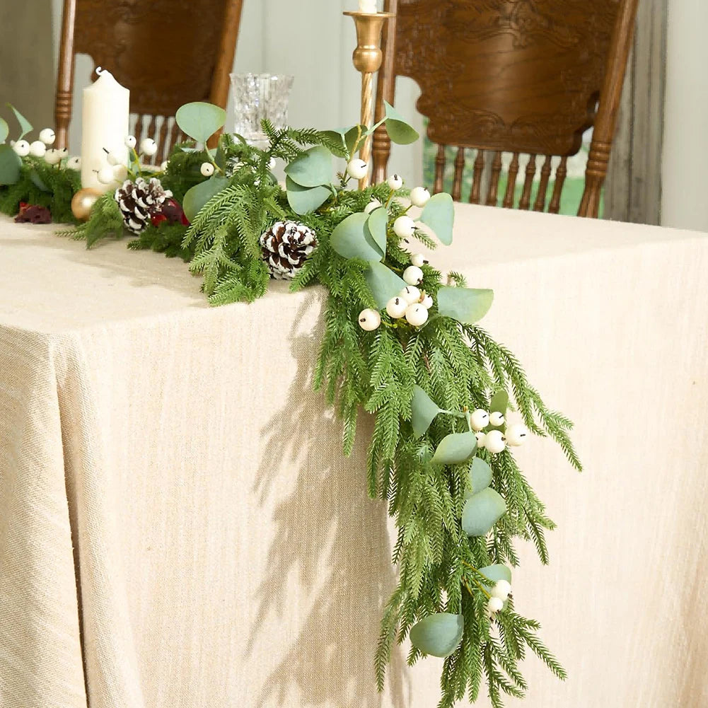 6/9 Ft Norfolk Pine Garland Real Touch Artificial Greenery Garland Winter Pine Garland for Holiday Mantel Fireplace Table
