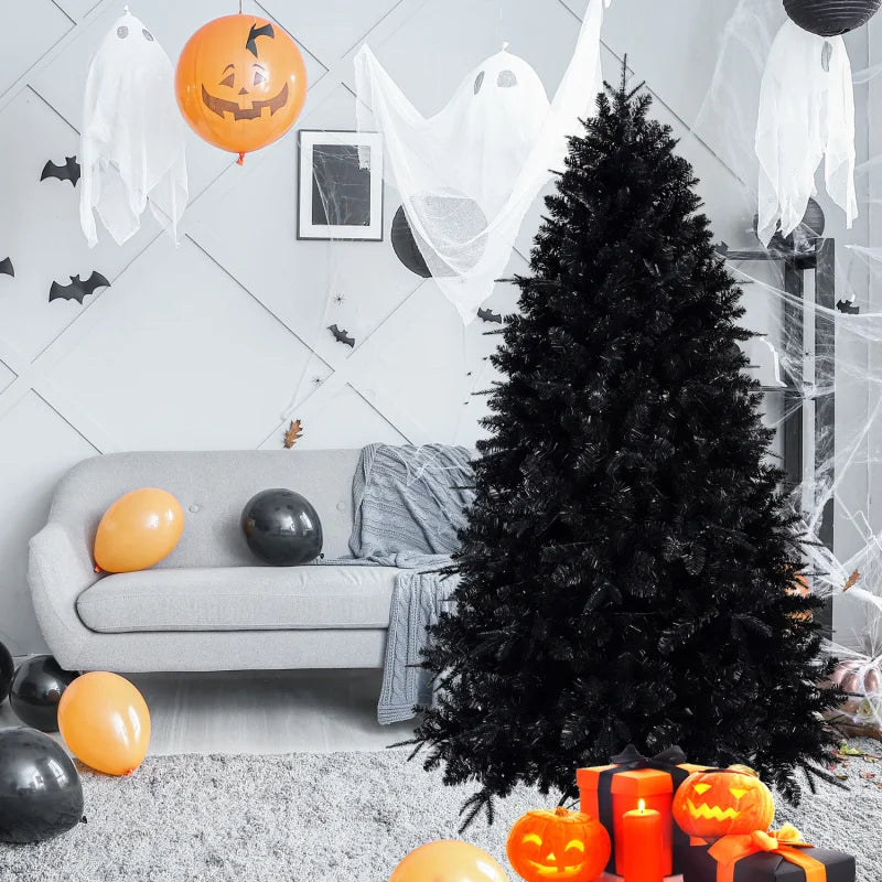 7FT Pre-Lit Black Artificial Christmas Tree with 450 White LED Lights . Premium Holiday Décor