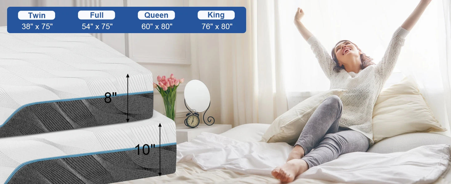 Hcore Queen Size Mattress, 8/10 Inch Medium Firm - Extra Firm Dual Sides Flippable Mattress for Back Pain Relief