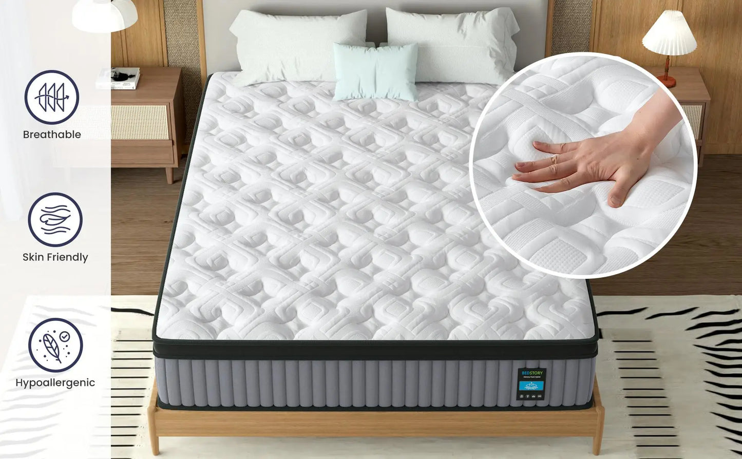 BedStory 12-14'' Queen Size Mattress,Twin/Full/King Hybrid Mattress - Gel Memory Foam & Pocket Springs, Manufactured in USA