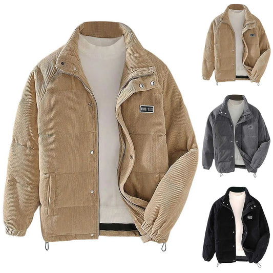 Men’s Winter Corduroy Fleece Jacket .Warm Cotton Padded Casual Coat