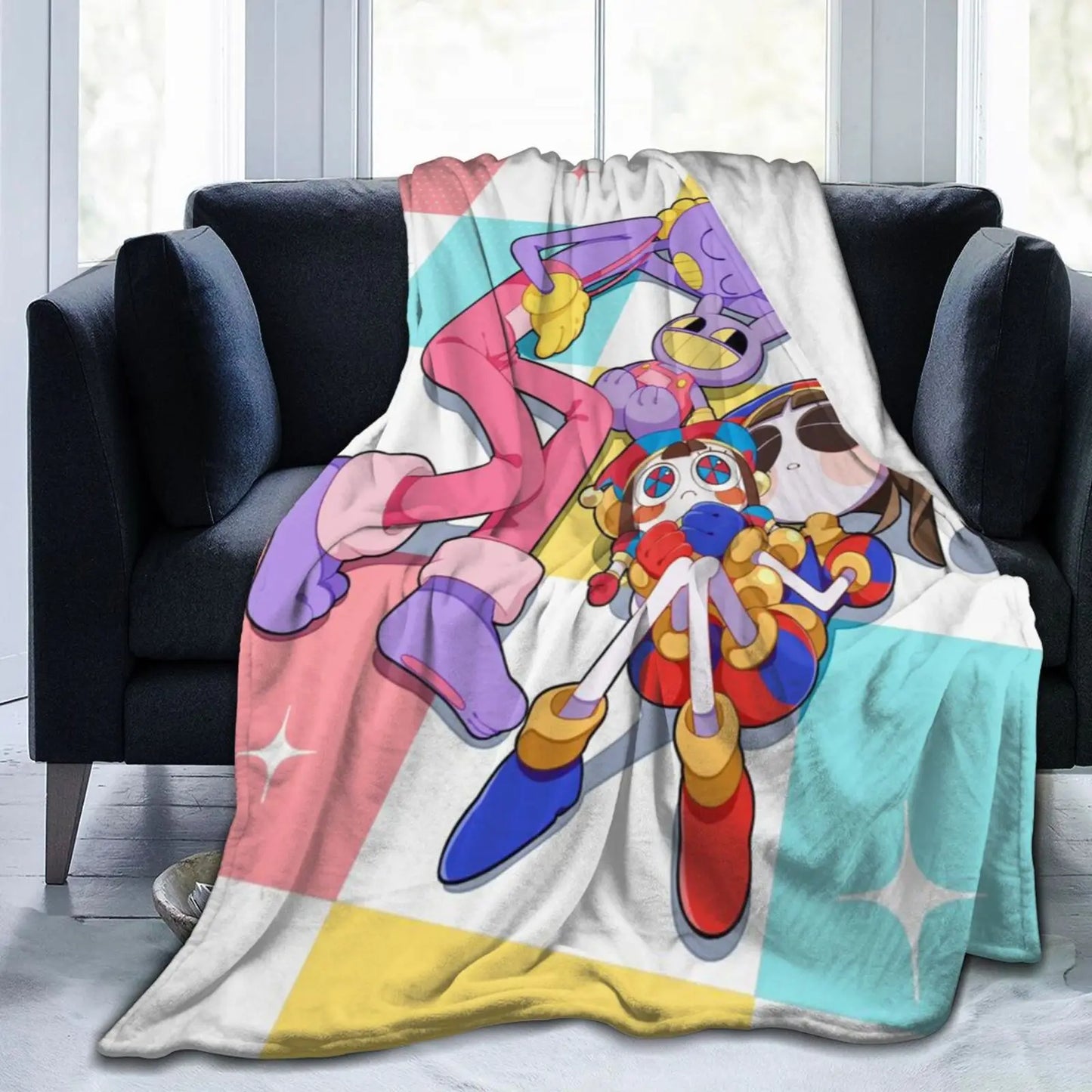 Colorful Cartoon Character Flannel Throw Blanket . Soft Cozy Blanket for Bed, Sofa & Lounge