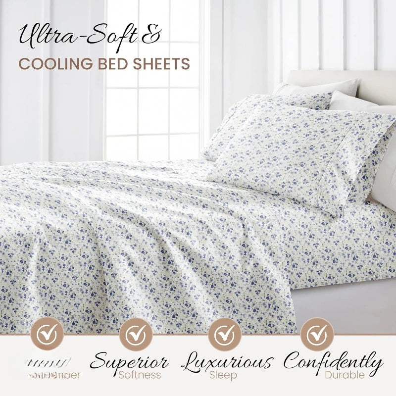 4 Piece Queen Sheet Set Light Blue Ultra Cooling Sheets
