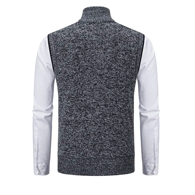 Men’s Stand Collar Knitted Sweater Vest Jacket