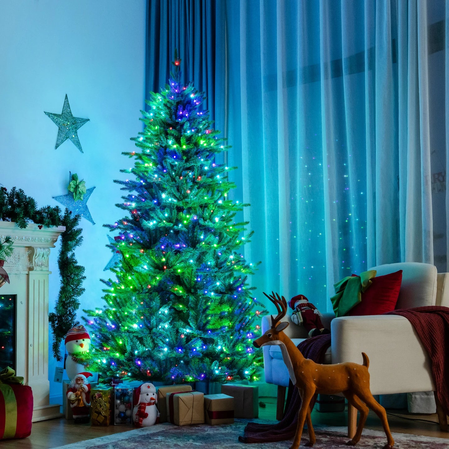 6FT–8FT Smart Pre-Lit Artificial Christmas Tree with App-Controlled LED Lights